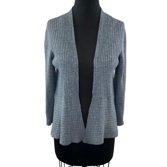 EILEEN FISHER Gray Cardigan Sweater Wool Linen Open Front Ribbed Size Petite PS - Picture 1 of 9